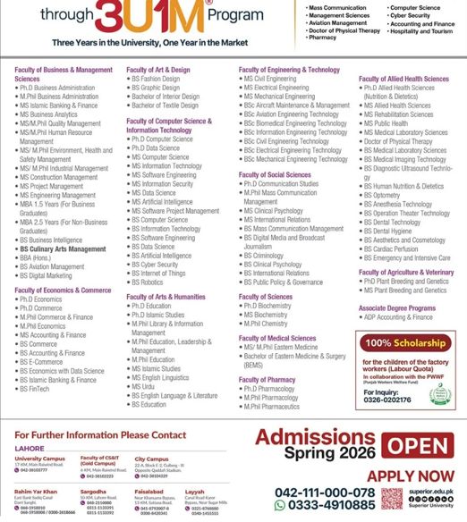 Admission notice for Superior University